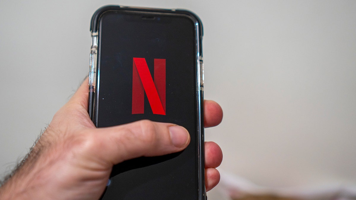 Phone with a Netflix logo on it.